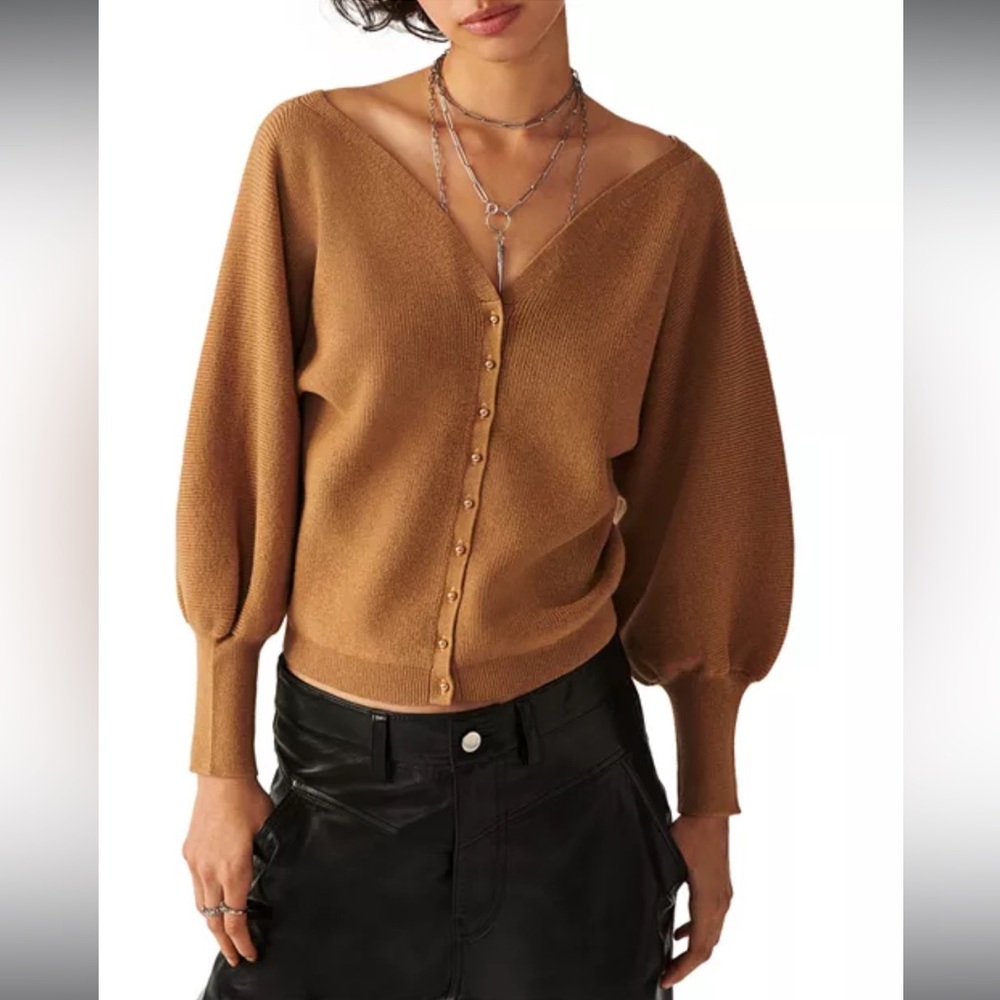 ba&sh Tan Cardigan V-Neck Relaxed Fit